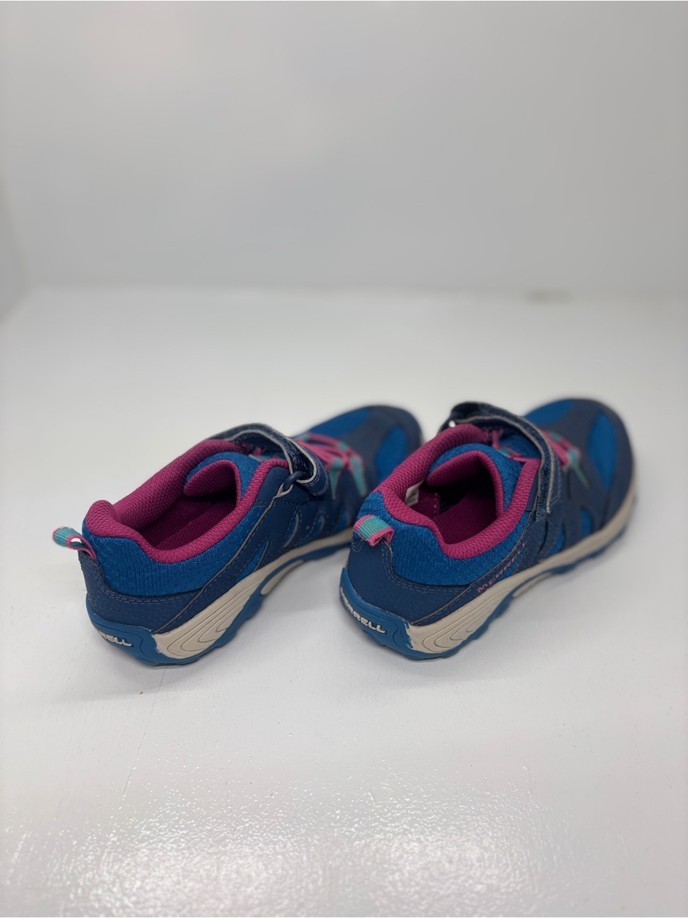 Merrell Kids Trail Running Hiking Shoes Blue Pink Hook & Loop Size 1 EU 32 - Picture 10 of 13